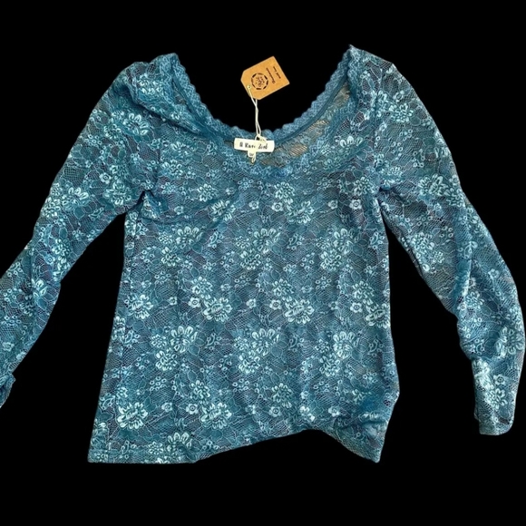 A Rare Bird Tops - #1447 A Rare Bird Whispered Lace Boho Layering Top (Denim)